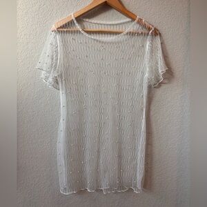 Sheer White Pearl Beaded Dress